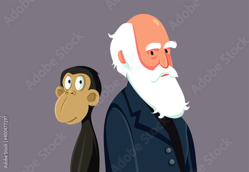 Obraz na plátně Charles Darwin Funny Cartoon Illustration