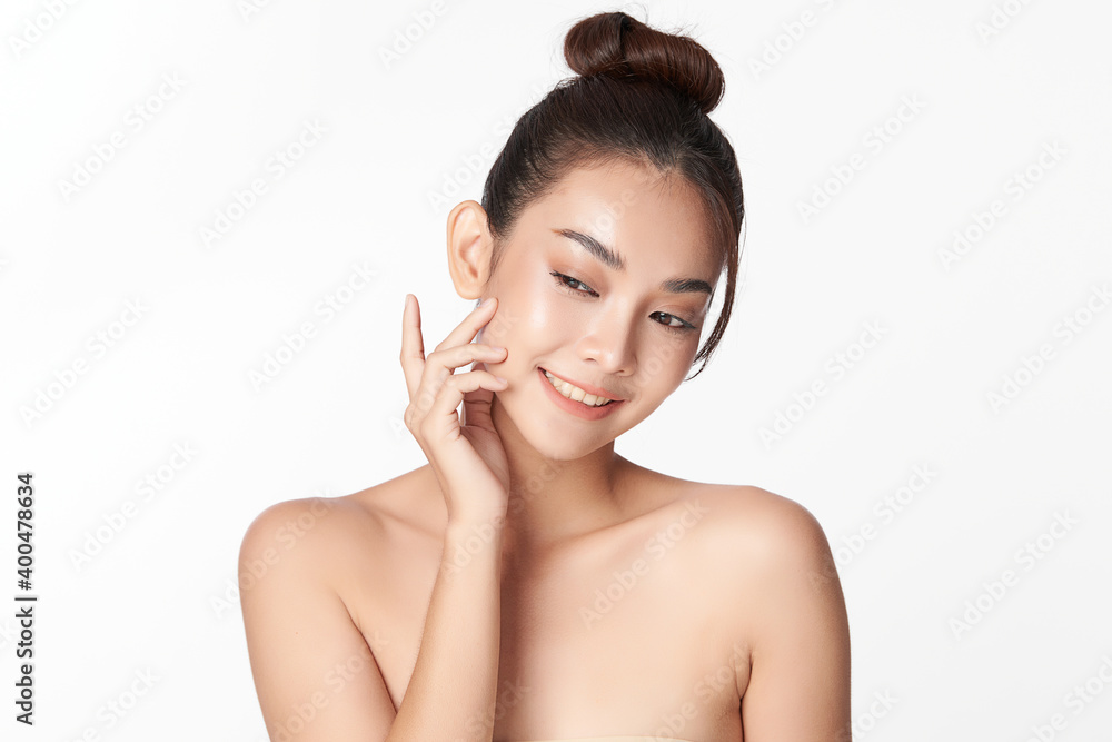 Beautiful Young asian Woman with Clean Fresh Skin, on Pink background, Face care, Facial treatment. Cosmetology, beauty and spa. Asian women portrait Beautiful Young asian Woman with Clean Fresh Skin, on Pink background, Face care, Facial treatment. Cosmetology, beauty and spa. Asian women portrait