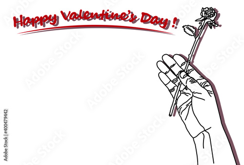 一輪の薔薇を持った手のはがきテンプレート【テキストあり】