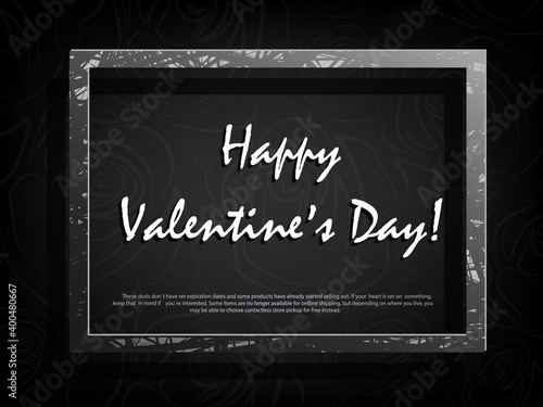 Black composition, textured rectangular frame in gray shade, dull silhouette of gray flowers