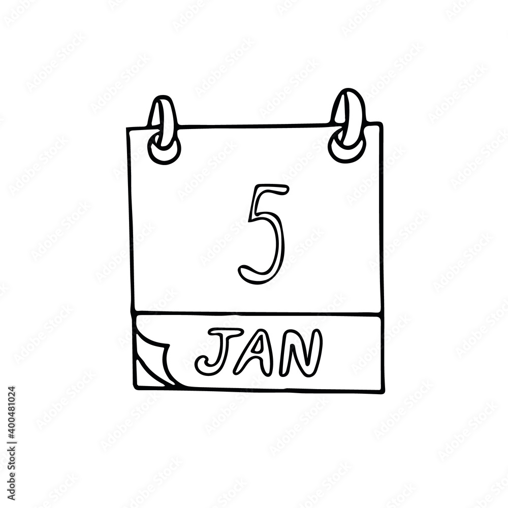 calendar hand drawn in doodle style. January 5. Day, date. icon, sticker, element, design. planning, business holiday calendar hand drawn in doodle style. January 5. Day, date. icon, sticker, element, design. planning, business holiday