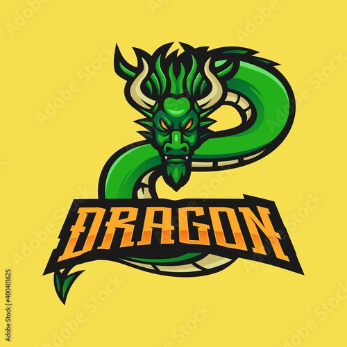 Dragon mascot logo design vector with modern illustration concept style for badge, emblem and t-shirt printing. Angry dragon logo with dark background