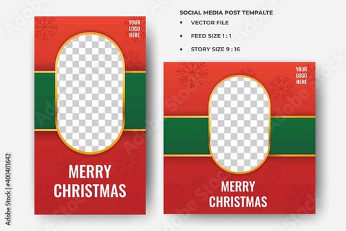 Set of christmas social media post template with photo collage. Usable for social media feed, story and banner.