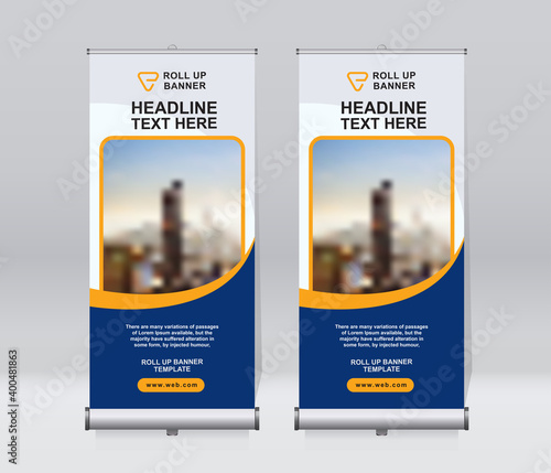 Roll up banner design template, abstract background, pull up design, x-banner, rectangle size.