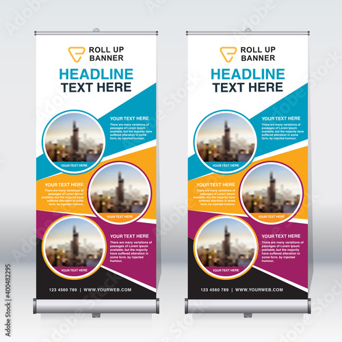 Roll up banner design template, abstract background, pull up design, x-banner, rectangle size.