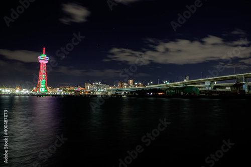 夜の博多ポートタワー 福岡県博多区 Night view Hakata port tower Fukuoka-ken Hakata-ku