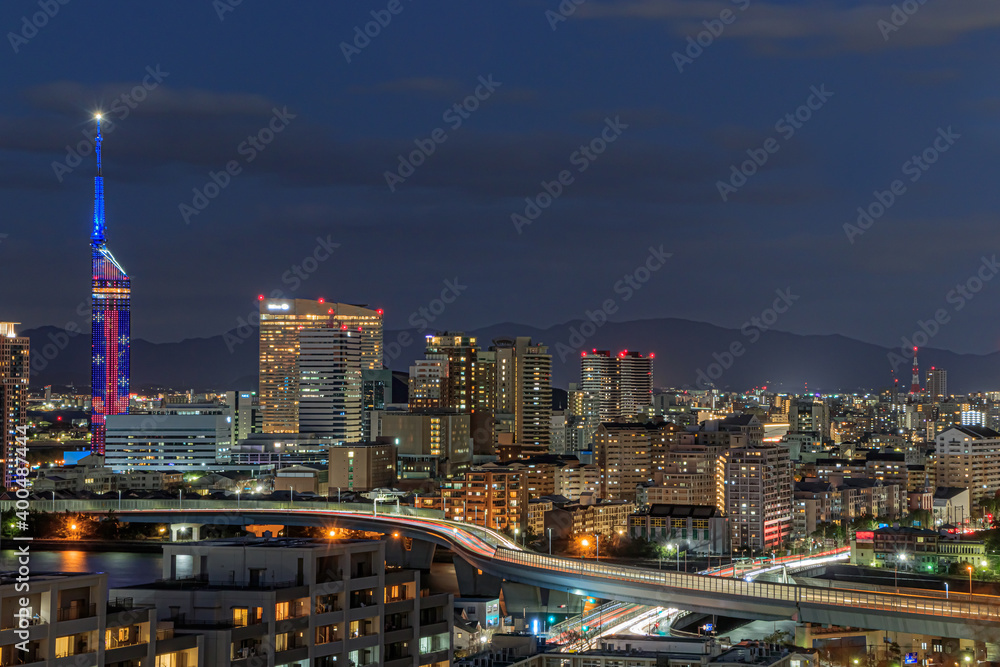 Obraz premium 愛宕神社から見た福岡市内の夜景 Night view Fukuoka city Seen from Atago Shrine