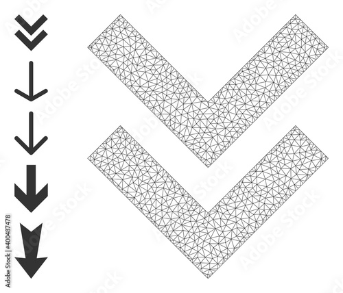 Mesh polygonal shift down icon with simple structure created from shift down vector graphics. Frame mesh polygonal shift down. Linear frame 2D mesh in vector format.