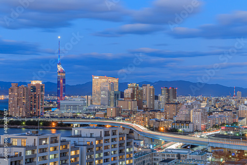 Φωτογραφία 愛宕神社から見た日没直後の福岡市内　福岡県　Fukuoka city just after sunset Seen from Atago Shrine