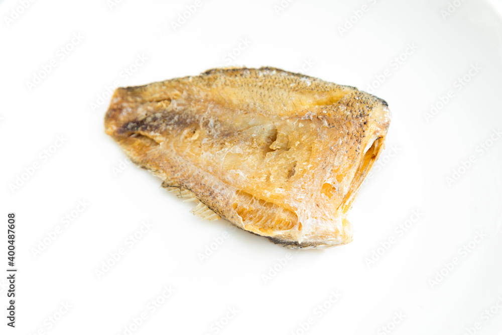 Deep Fried Trichogaster pectoralis fish on white background. Deep Fried Trichogaster pectoralis fish on white background.