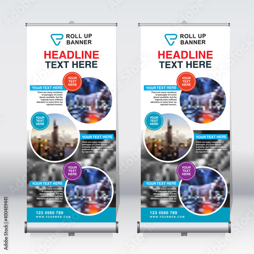 Roll up banner design template, abstract background, pull up design, x-banner, rectangle size.