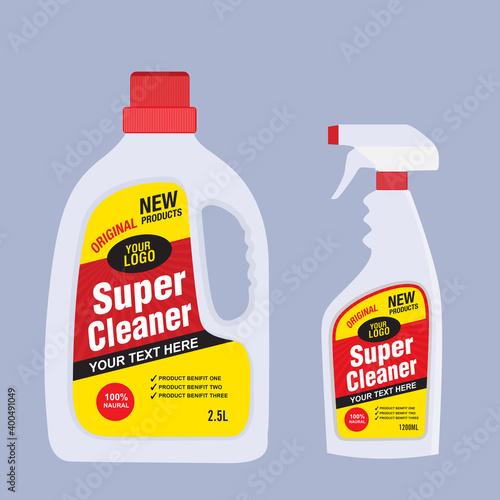 Cleaner, laundry detergent bottle label, toilet or sink cleaner, creative package banner design template. 
