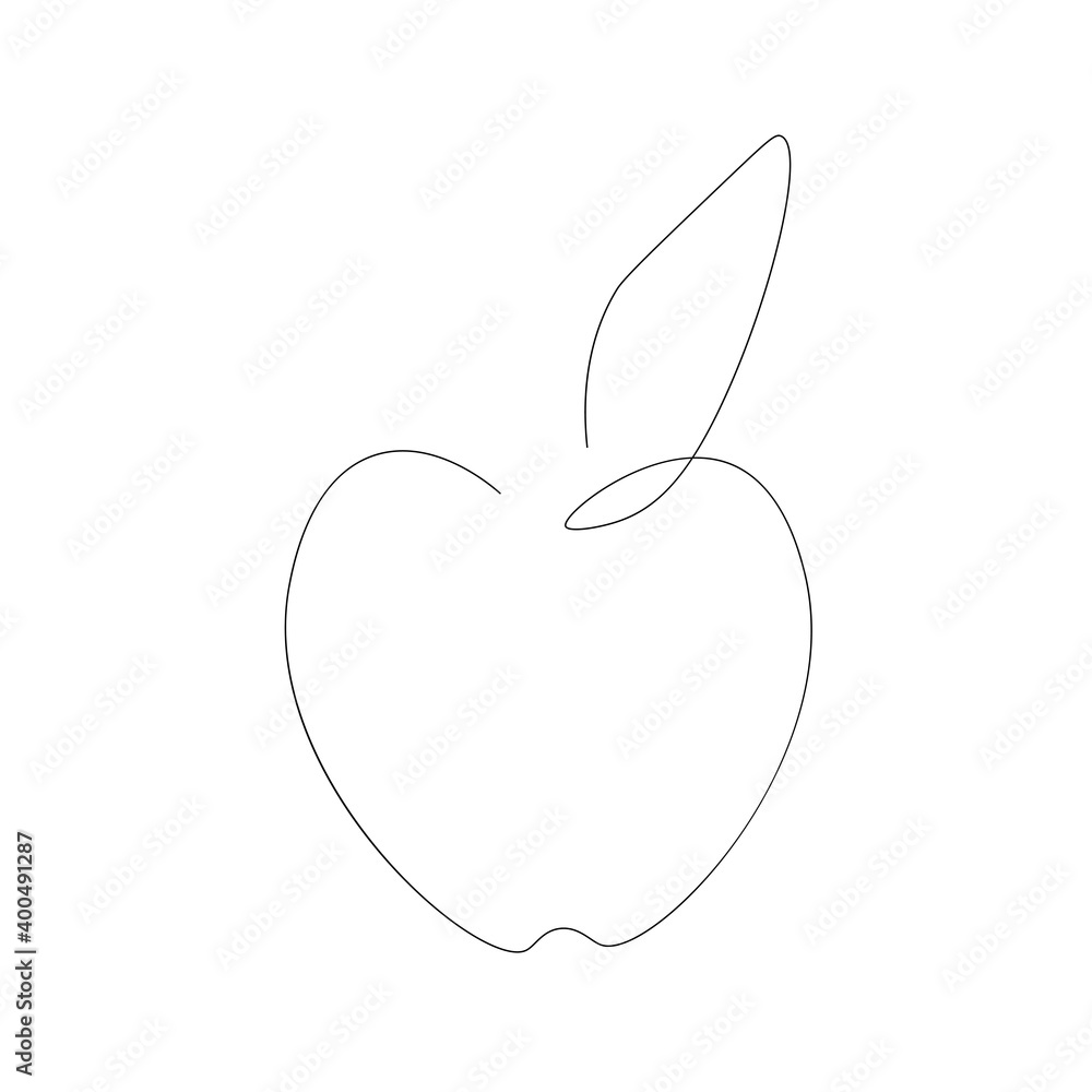 Apple icon vector one line drawing isolated on the white background. Vector illustration Apple icon vector one line drawing isolated on the white background. Vector illustration