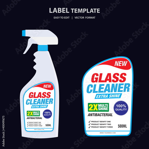 Cleaner, laundry detergent bottle label, toilet or sink cleaner, creative package banner design template. Mock up design and vector illustration.