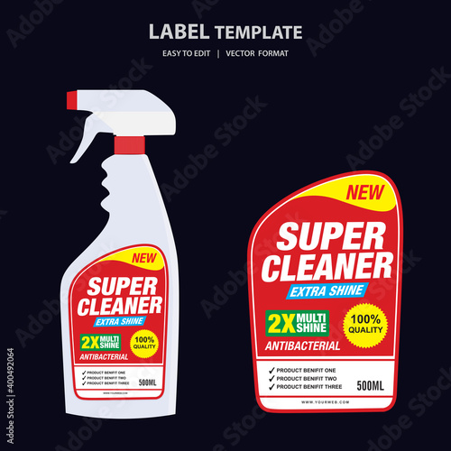 Cleaner, laundry detergent bottle label, toilet or sink cleaner, creative package banner design template. Mock up design and vector illustration.