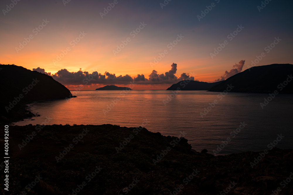 Beautiful landscape of sunset on the beach at Con Dao Island, Vietnam