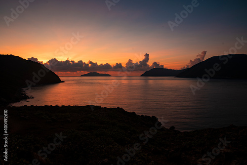 Beautiful landscape of sunset on the beach at Con Dao Island  Vietnam