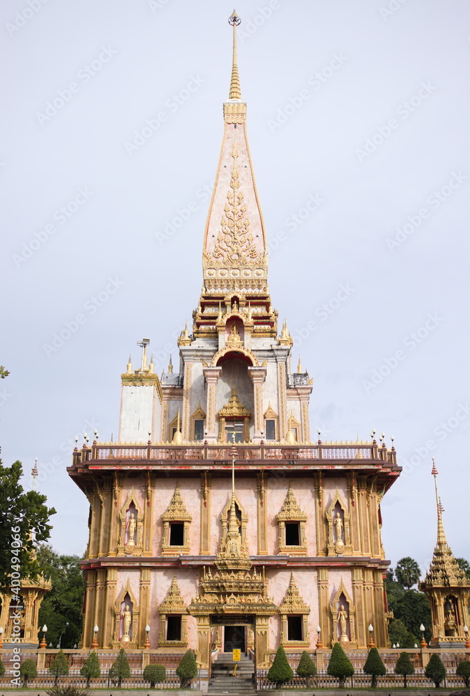 Pagoda. Wat Chalong temple in Phuket island, Thailand.