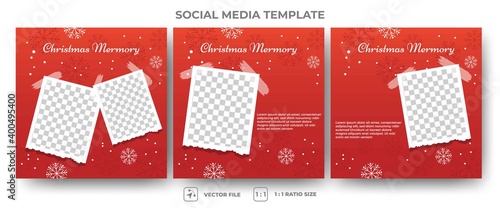 Set of editable square banner template. Christmas memory social media post template. Flat design vector with photo collage. Suitable for social media and web internet ads