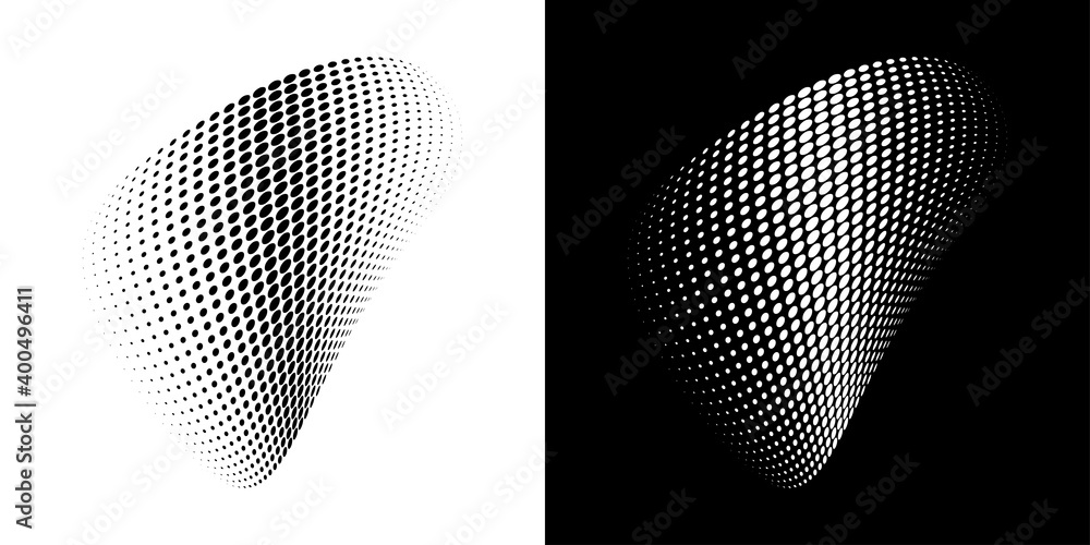 Halftone circle dots curved gradient texture background. 3d logo. Curve ...