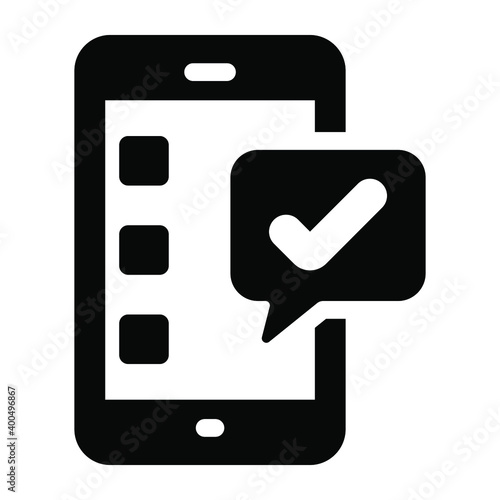 
Mobile checked message, solid icon of verified chat 

