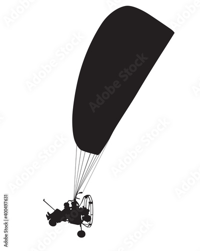 Parachute whit motor flies across the sky. Isolated object on white background