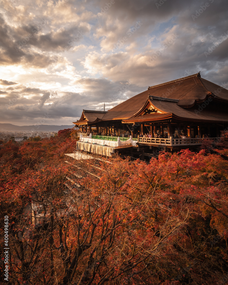 Naklejka premium 京都府 清水寺 紅葉 夕景
