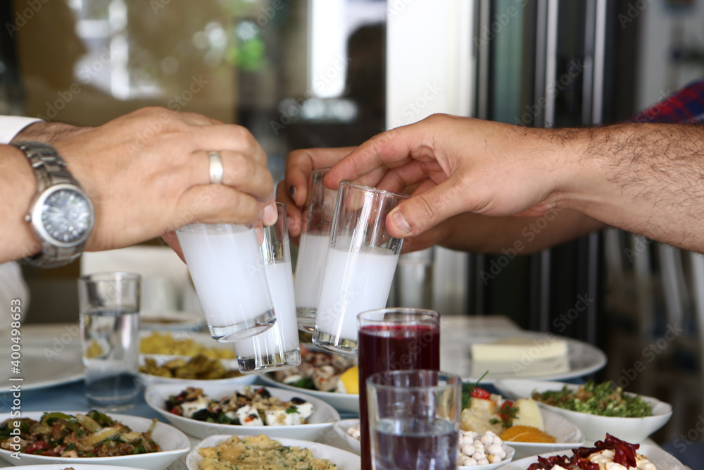 Turkish and Greek Traditional Dinning Table with Special Alcohol Drink ...