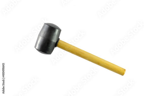 Rubber mallet hammer with wooden handle isolated with white background