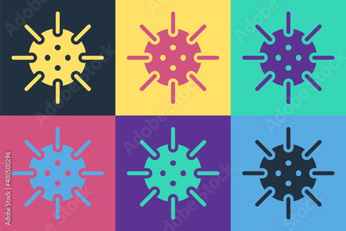 Pop art Naval mine icon isolated on color background. Sea bomb.  Vector.