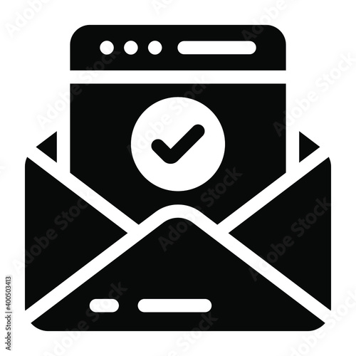 
Approved web mail, solid icon of verified email 
