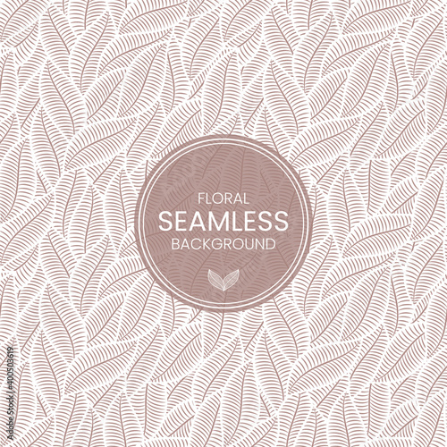 Floral seamless leaves background. Herbal tea label template. Stock vector illustration.