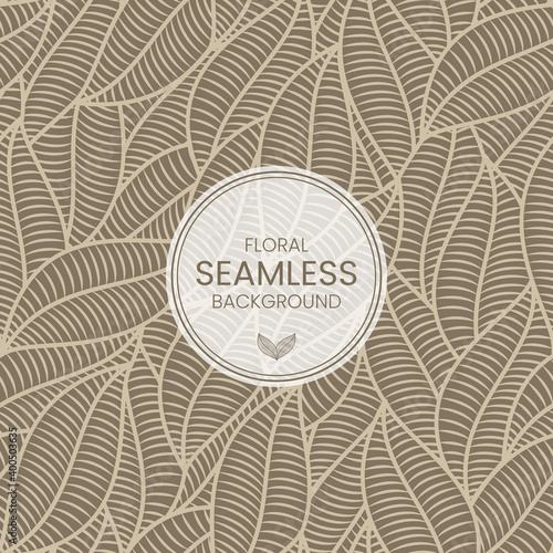 Abstract leaves seamless pattern. Herbal tea label template. Stock vector illustration.