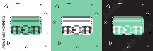 Set Hunting cartridge belt with cartridges icon isolated on white and green, black background. Bandolier sign. Hunter equipment, armament.  Vector.