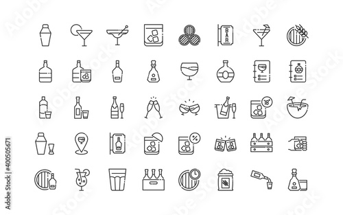 set of alcohol thin line icons, drinks, bar, restaurant