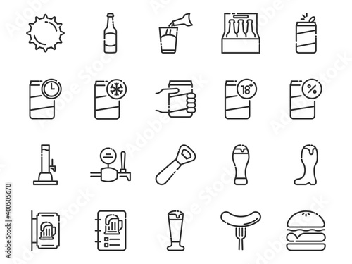 set of beer thin line icons, celebration, party, bar, drinks