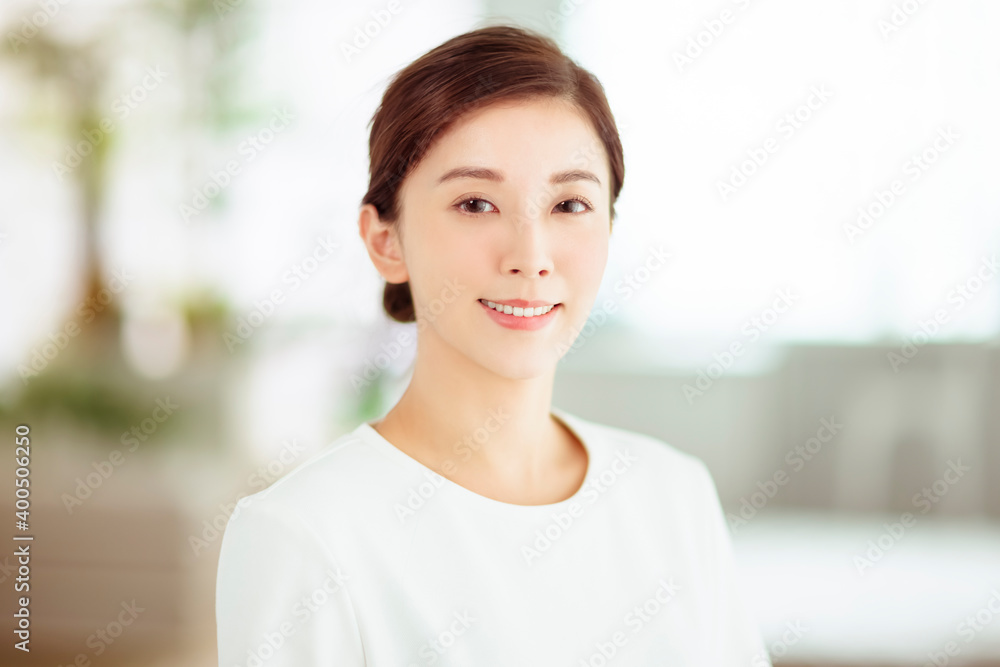 closeup beautuful young asian woman face with clean fresh healthy skin