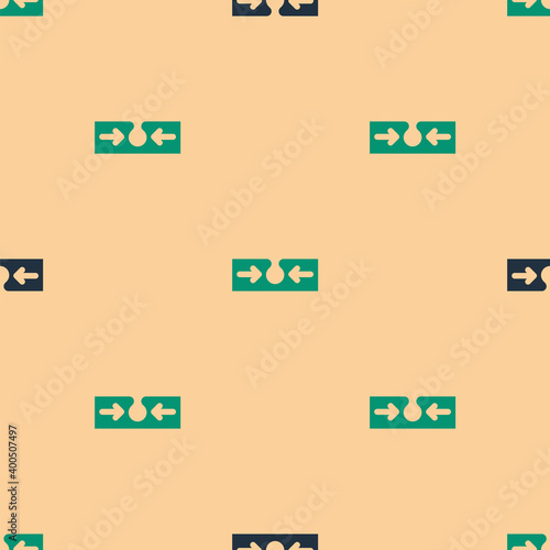 Green and black Acne icon isolated seamless pattern on beige background. Inflamed pimple on the skin. The sebum in the clogged pore promotes the growth of a bacteria.  Vector.