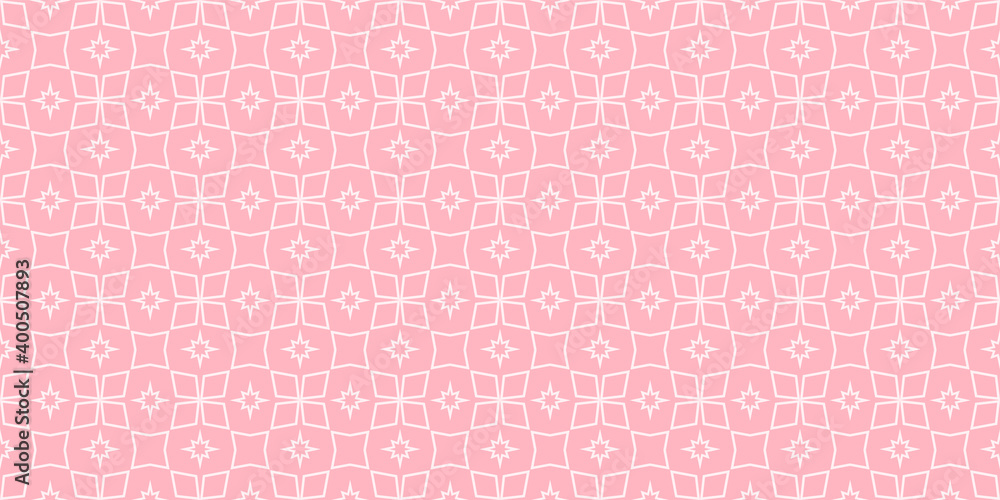 Simple geometric background pattern. Seamless wallpaper texture. Colors: pink and white. Perfect for fabrics, covers, posters, home decor or wallpaper. Vector background image