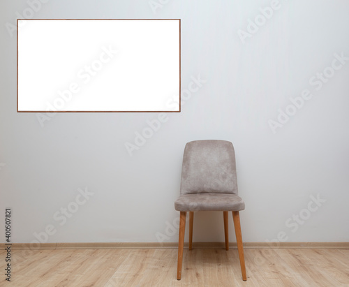 Fototapeta Naklejka Na Ścianę i Meble -  front view, chair standing on wooden parquet