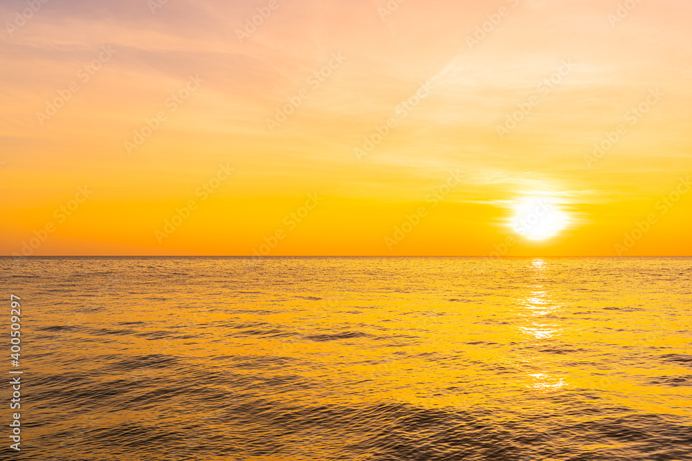 Beautiful landscape of sea beach ocean at sunset or sunrise time