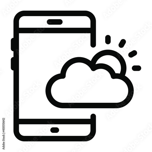 Meteorological forecasting app, solid icon of mobile weather 