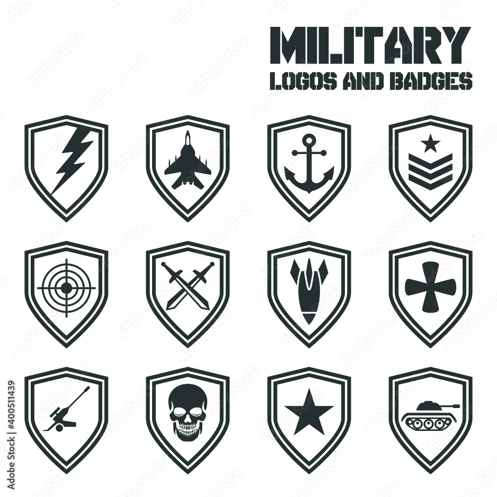 Military emblems set isolated vector illustration. Army logo collection