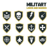 Military emblems set isolated vector illustration. Army logo collection