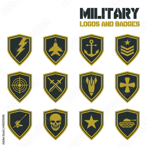 Military emblems set isolated vector illustration. Army logo collection