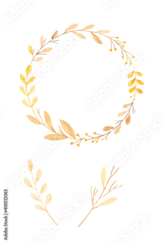 Watercolour illustration, Set of hand drawing fall, autumn flowers wreath in watercolor style isolated on white background, invitation and greeting card art design background, banner