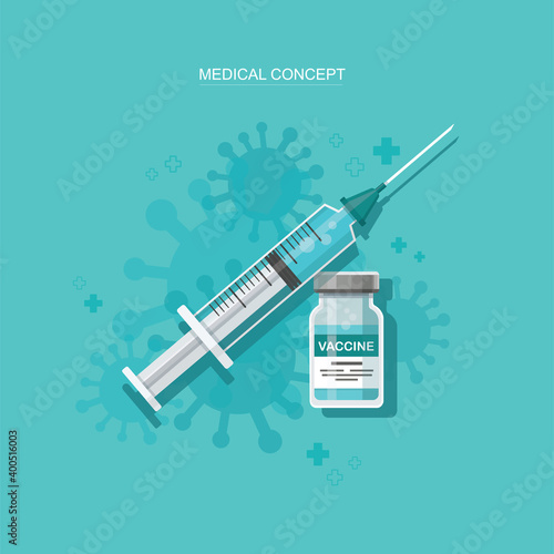vaccine vial and syringe. injection. Isolated vector illustration