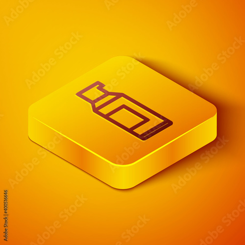 Isometric line Spray can for hairspray, deodorant, antiperspirant icon isolated on orange background. Yellow square button. Vector.