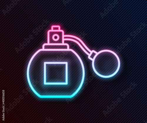 Glowing neon line Perfume icon isolated on black background.  Vector.