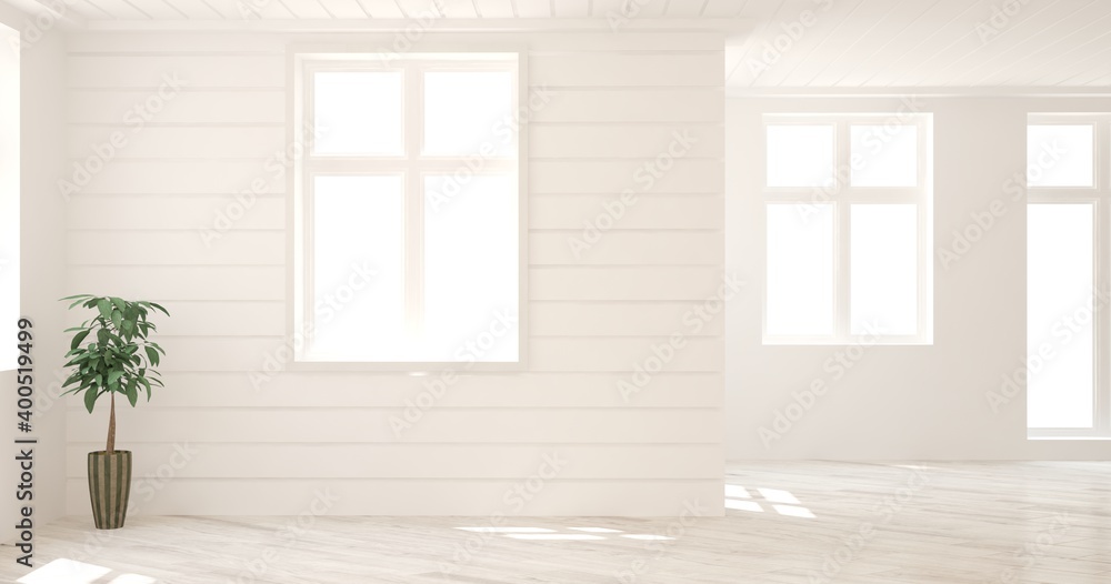 Fototapeta premium White empty room. Scandinavian interior design. 3D illustration